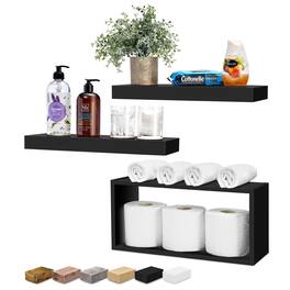 Sorbus - 2 Floating Shelves with Invisible Brackets & 1 Rectangular Box - Living Room, Bedroom, Bathroom, Home & Kitchen - Black