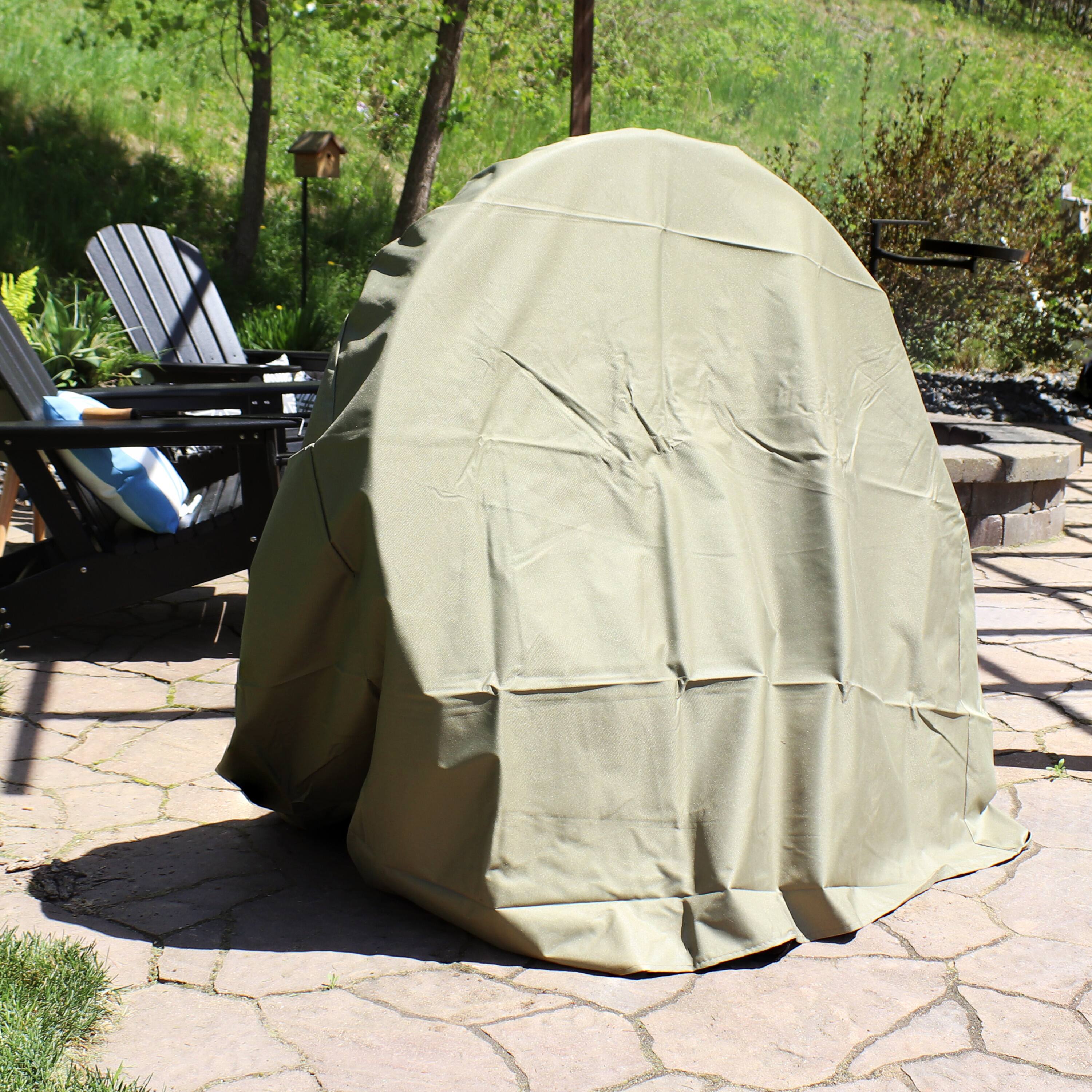 Alt View 10. Sunnydaze - 40 in Powder-Coated Steel Firewood Log Hoop Rack with Cover - Khaki.