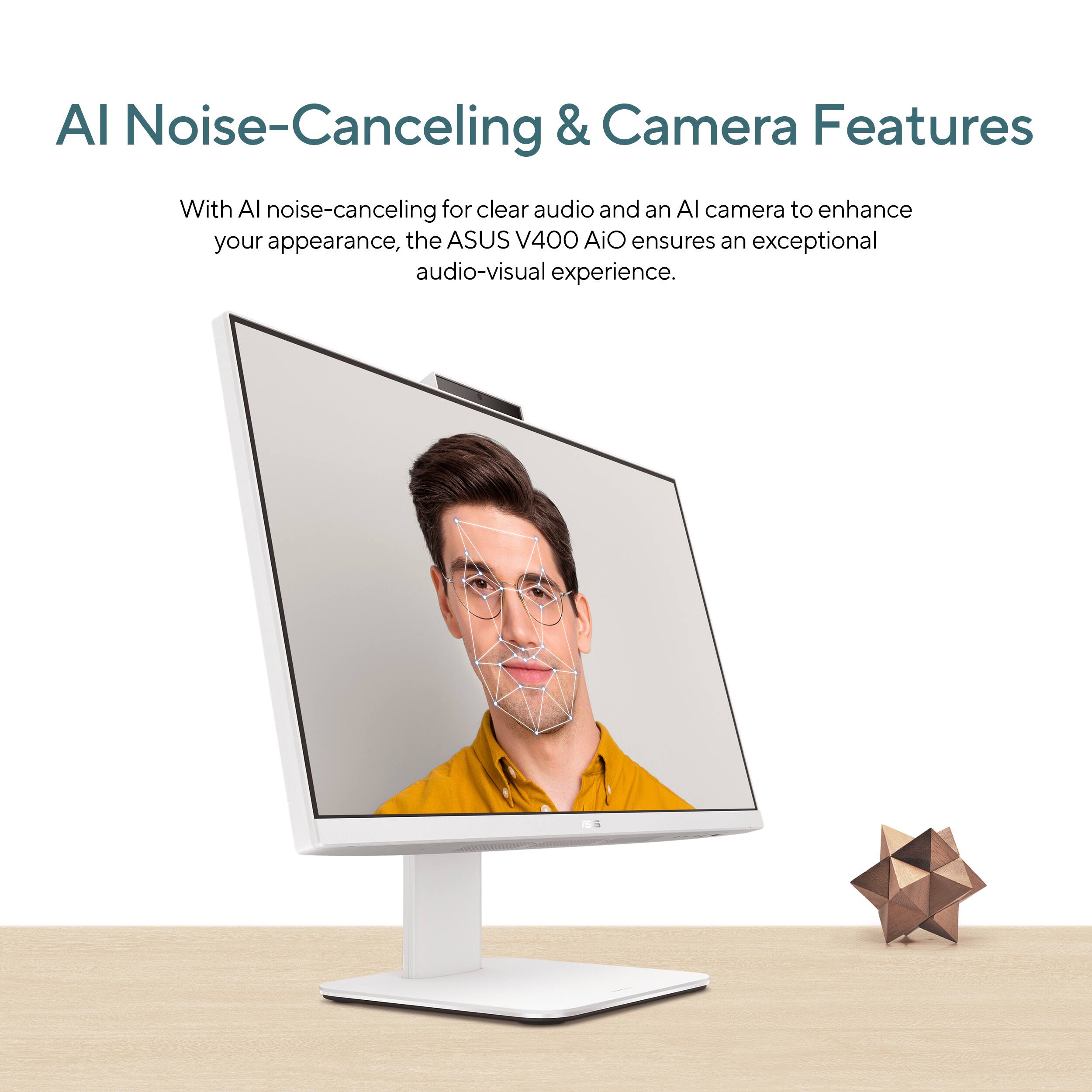 Al Noise-Canceling & Camera Features: With Al noise-canceling for clear audio and an Al camera to enhance your appearance, the ASUS V400 AiO ensures an exceptional audio-visual experience.