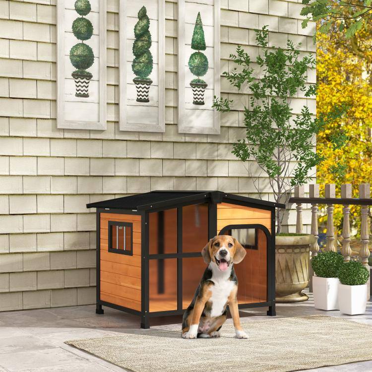 Alt View 2. PULUZ - Cabin-Style Wooden Dog House for Large Dogs with Openable Roof & Giant Window.
