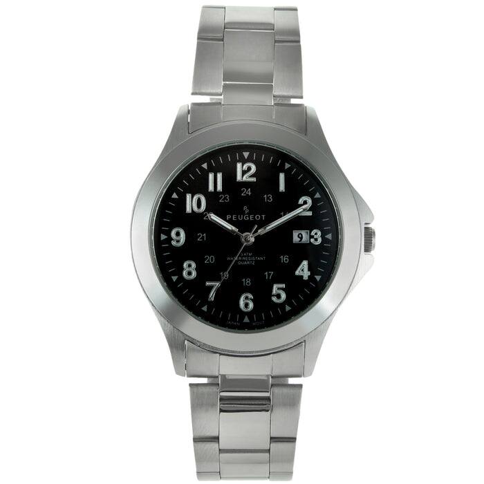 Peugeot - Men 40mm Military Dial Stainless Steel Bracelet watch - Silver