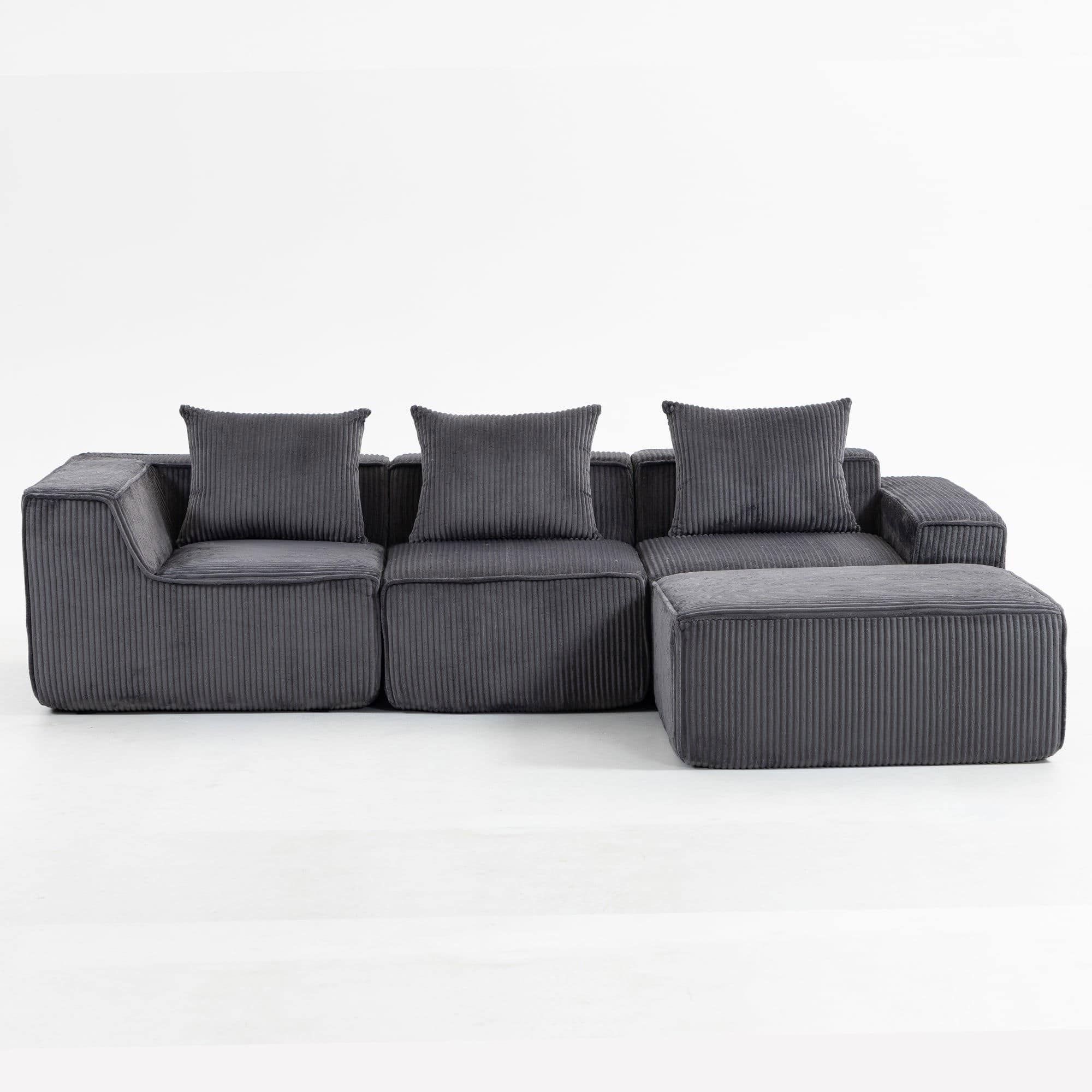 Kadyn - U-shaped Modular Sctional Couches with Deep Seat, Compression Cloud Sofa Soft Corduroy Upholstered for Living Room - Gray