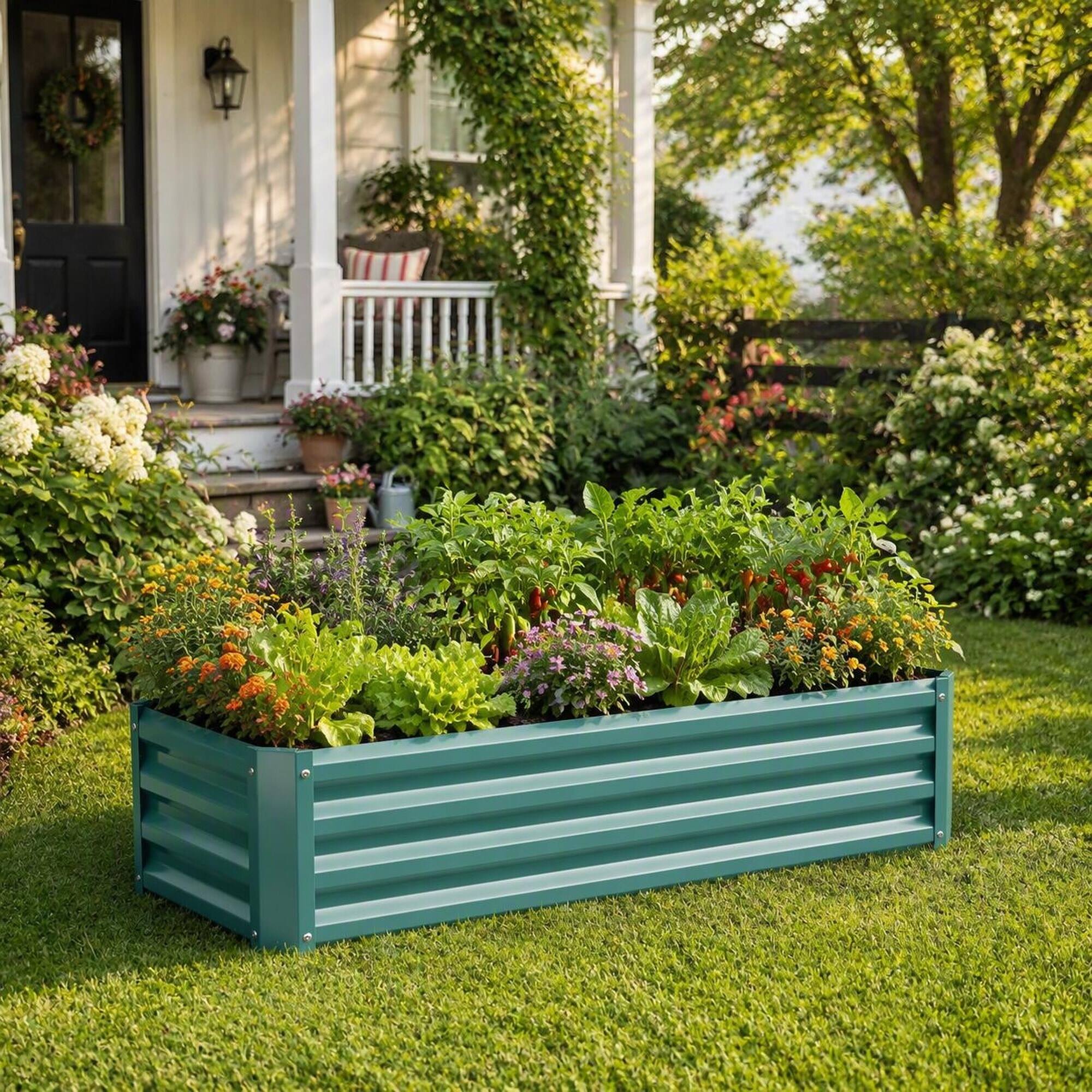 Left. RYHNUYNE - Raised Garden Bed 4x2x1 ft Galvanized Metal Rectangle Planter for Vegetables Flowers Herbs with Open Bottom - Green.