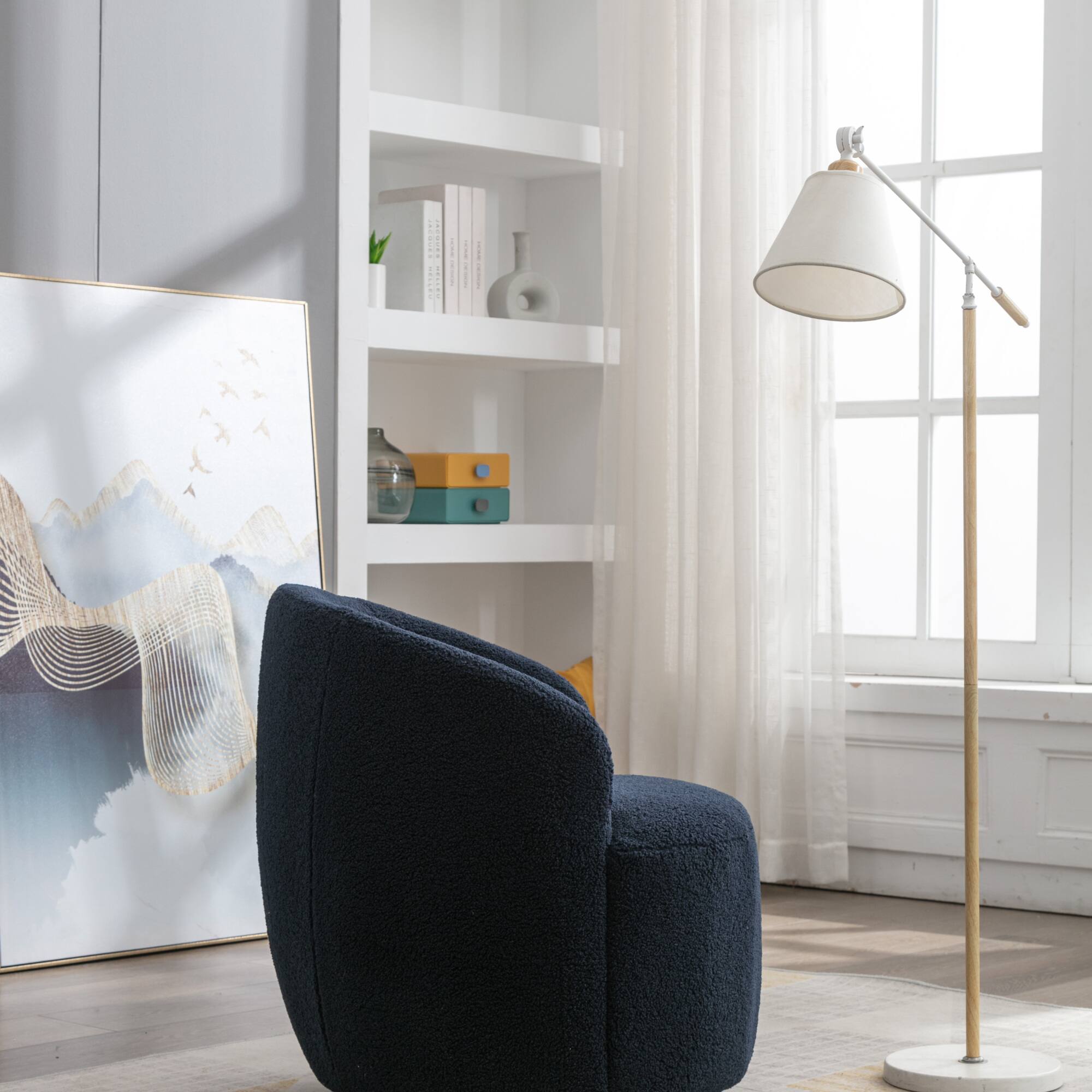 Alt View 1. GOODSILO - Plush Swivel Accent Armchair with Ergonomic Design and 360-Degree Rotation for Modern Interiors - Dark Blue.