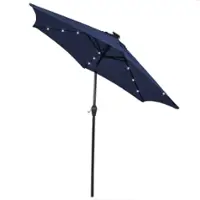 Costway 10' Solar LED Lighted Patio Market Umbrella Shade Tilt Adjustment Crank - Navy - Front_Zoom