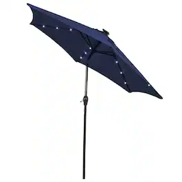 Costway - 10' Solar LED Lighted Patio Market Umbrella Shade Tilt Adjustment Crank - Navy