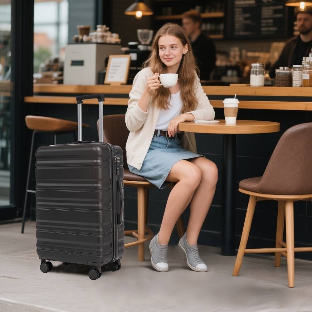 Alt View 1. Ropilly - Ropilly 3 Piece Luggage Set Hard Shell Suitcase with Spinner Wheels 20/24/28 Inch Dark Gray - Dark Gray.