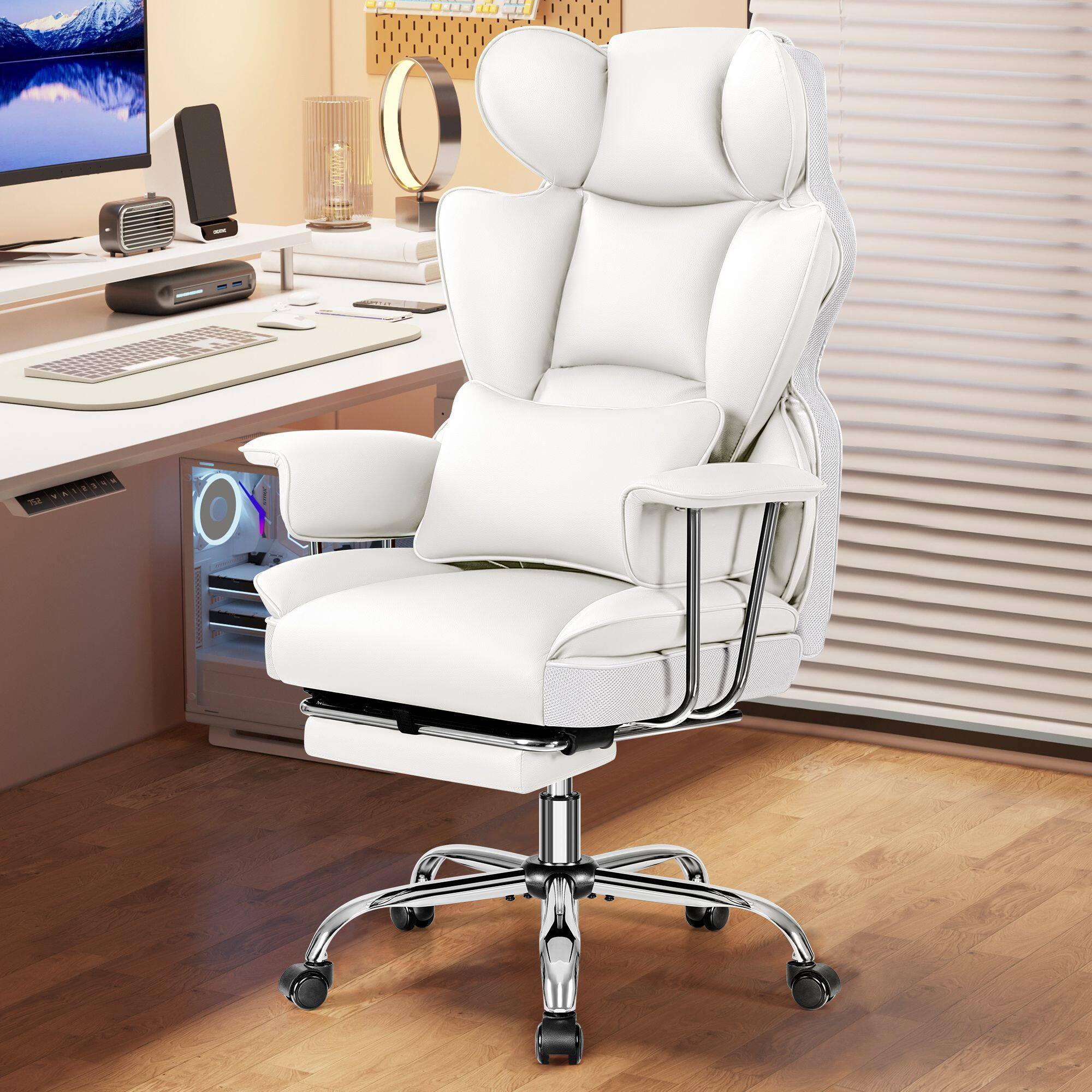 Alt View 1. Brick Attic - 500LBS Big & Tall Office Chair, Leather Gaming Chair with Footrest, Adjustable Height & Lumbar Support - White - White.