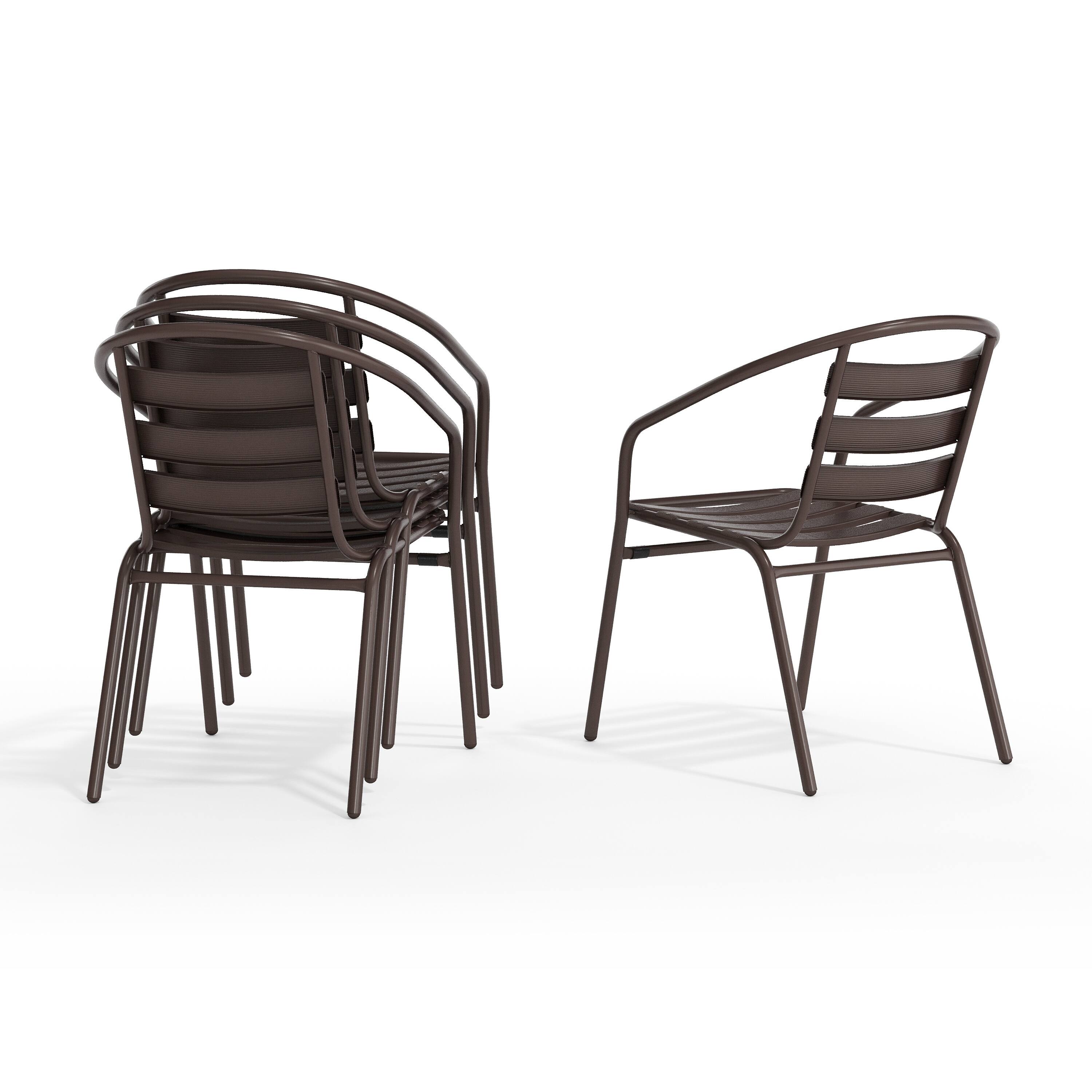 Alt View 10. Emma + Oliver - 4 Pack Metal Restaurant Stack Chair with Aluminum Slats - Bronze.