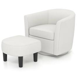 Kadyn - Modern Swivel Club Chair with Matching Curved Back Ottoman Footrest - Beige