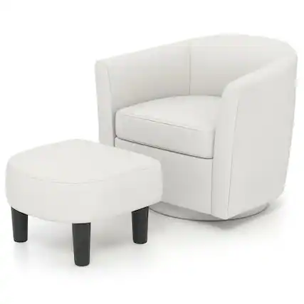 Front. Kadyn - Modern Swivel Club Chair with Matching Curved Back Ottoman Footrest, Beige - Beige.