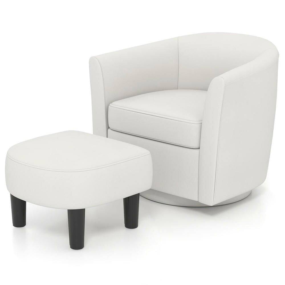 Front. Kadyn - Modern Swivel Club Chair with Matching Curved Back Ottoman Footrest, Beige - Beige.