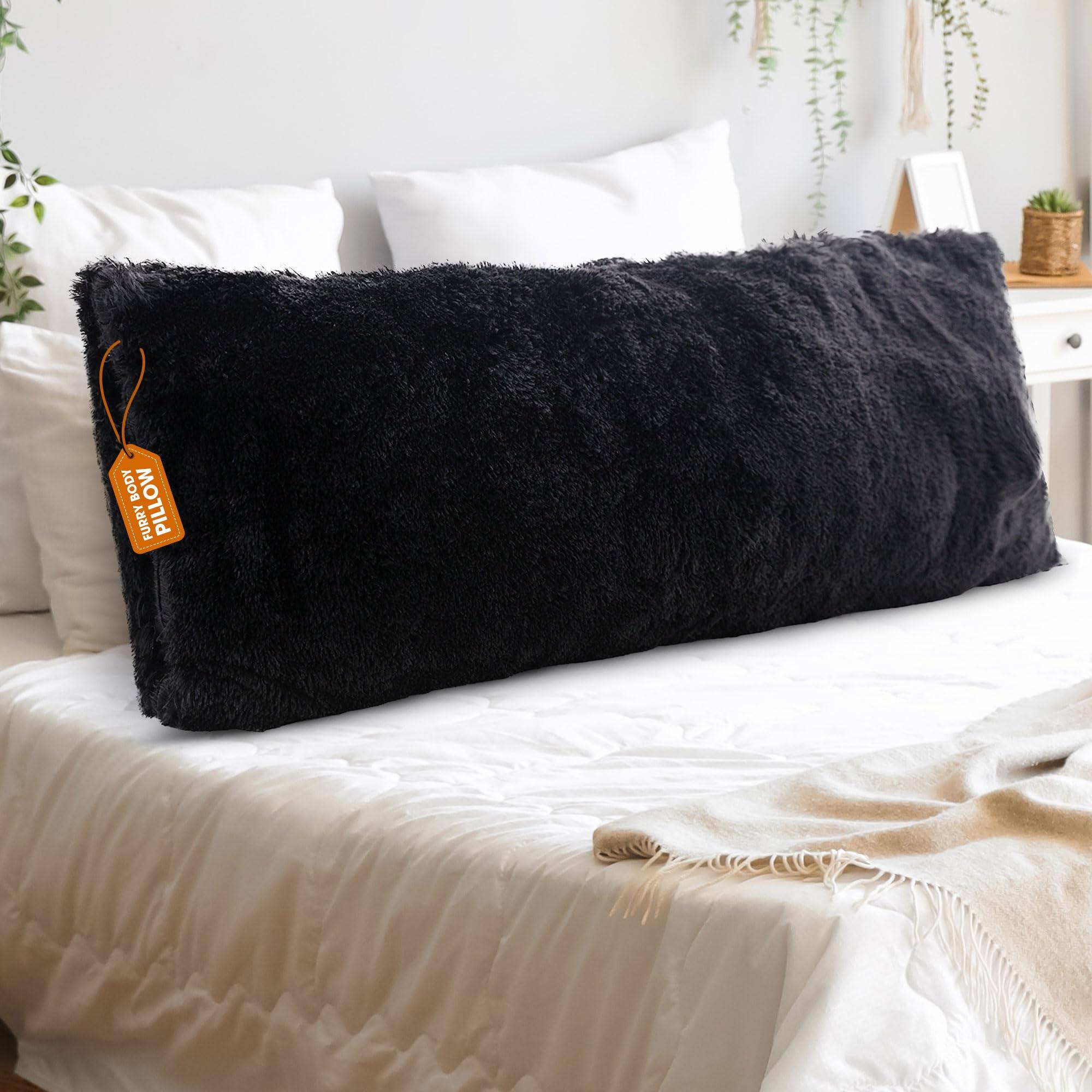 Cheer Collection Ultra Plush Long Hair Shaggy Faux Fur Body Pillow with ...