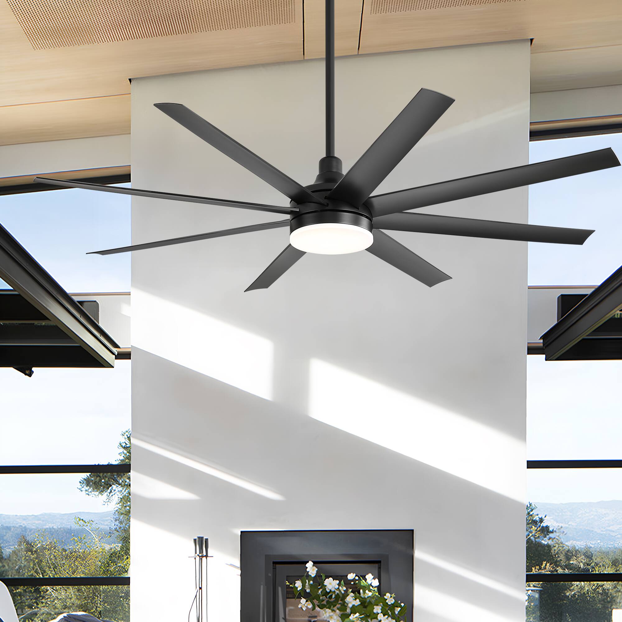 Alt View 1. Breezary - 65-Inch Ceiling Fan with 8 ABS Blades, 6-Speed DC Motor, Remote Control with Timer, 2 Downrods, Light/No-Light Options - Black (With Light).