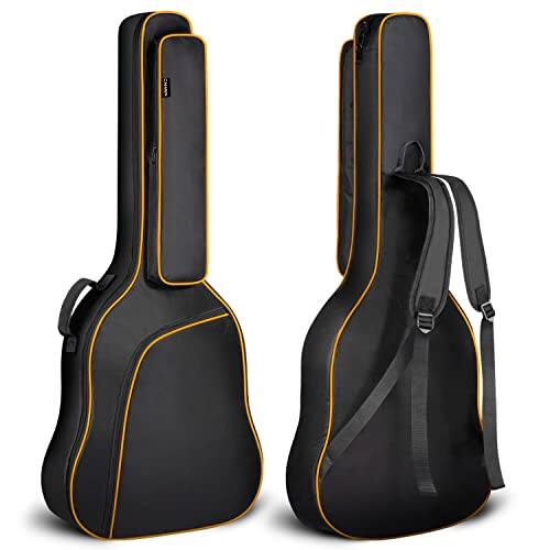 Front. CAHAYA - CAHAYA 44 Inch Guitar Bag for Dreadnought and Jumbo Orange Line Gig Bag 0.47in Thick Padding Water Resistent CY0285.