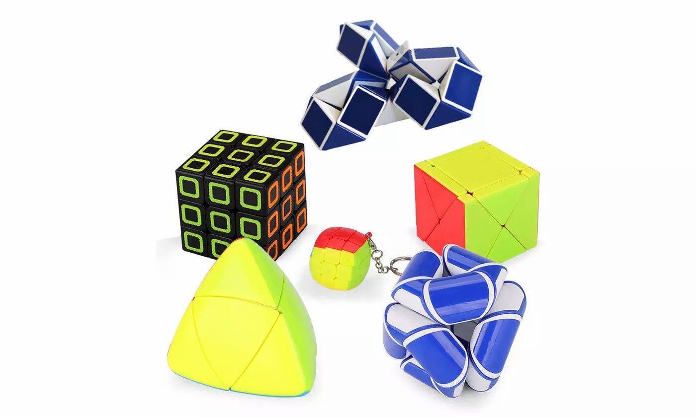 Front. Link - Link 6 Pack Puzzles Bundle Brain Teasers Fidget Toy Magic Cube, Square Cube Snake Set - Stress Relief - black.