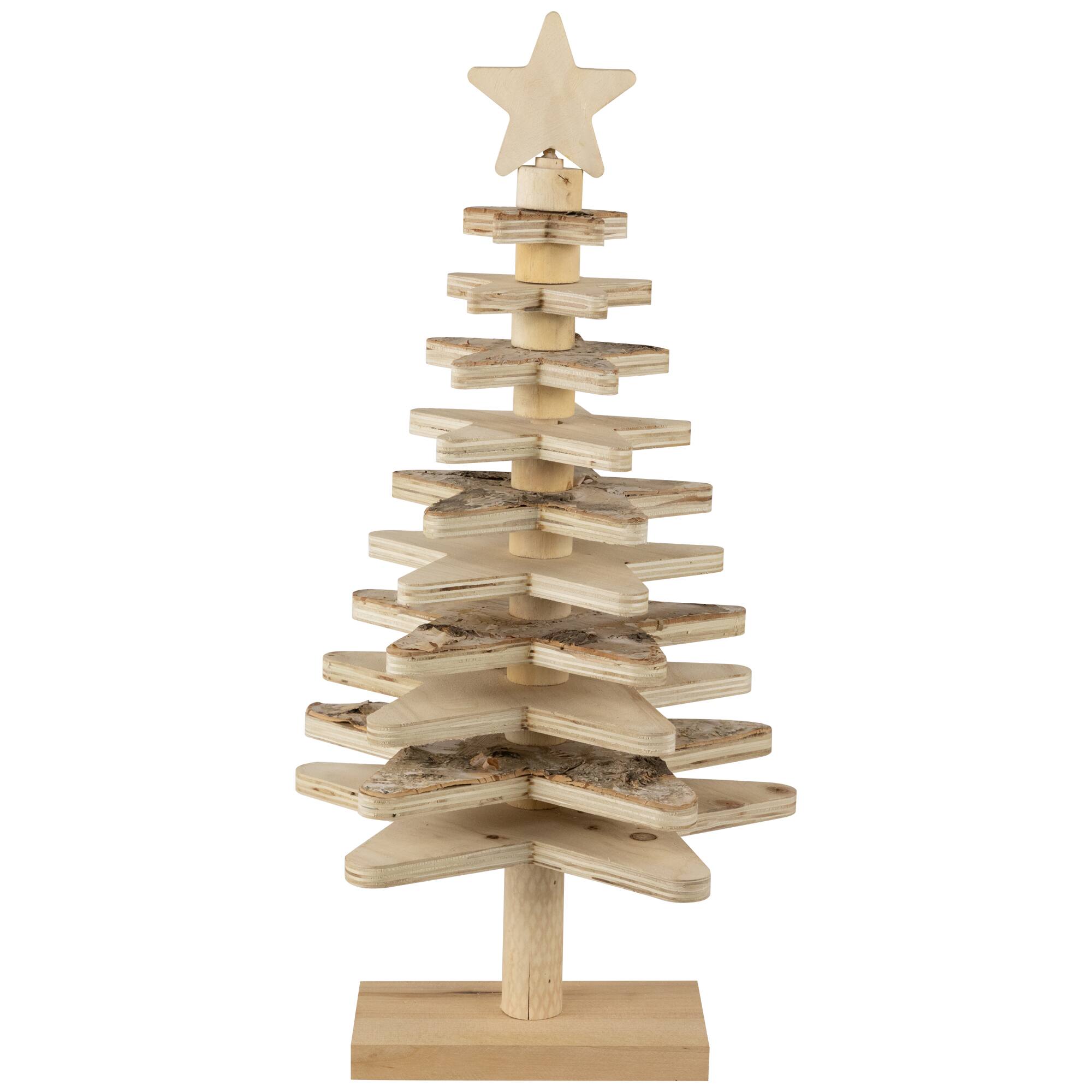 Alt View 1. Northlight - Star Cut-Outs Wooden Tree Christmas Decoration - 20.5" - Beige.