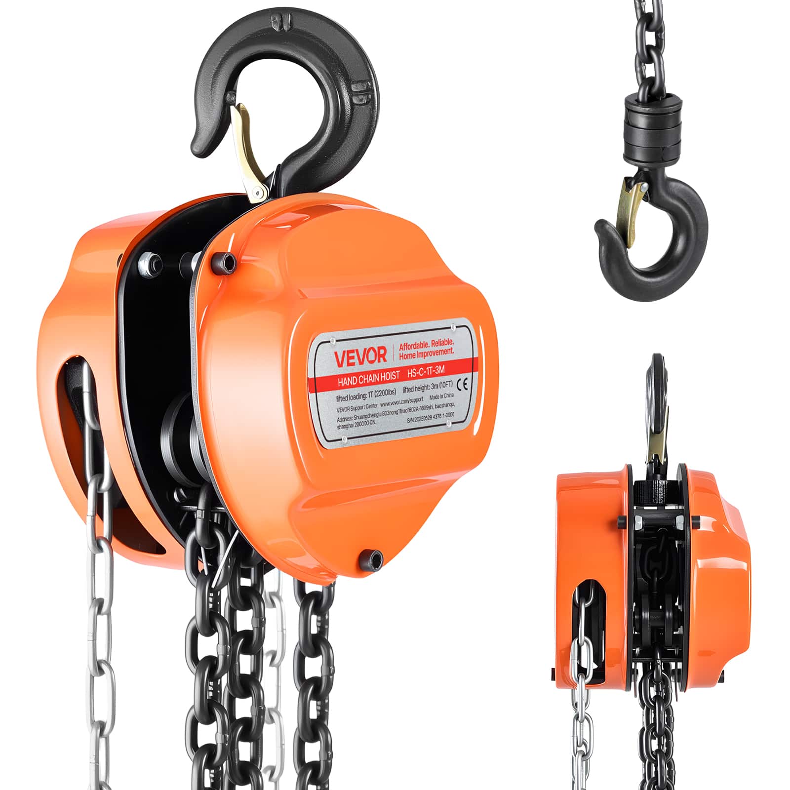 VEVOR - Hand Chain Hoist, 1 Ton 2200 lbs Capacity, Manual Chain Block with Upgrade G80 Galvanized Chain, 10 ft Lifting Height - Black;Orange price history on PriceWatchPro