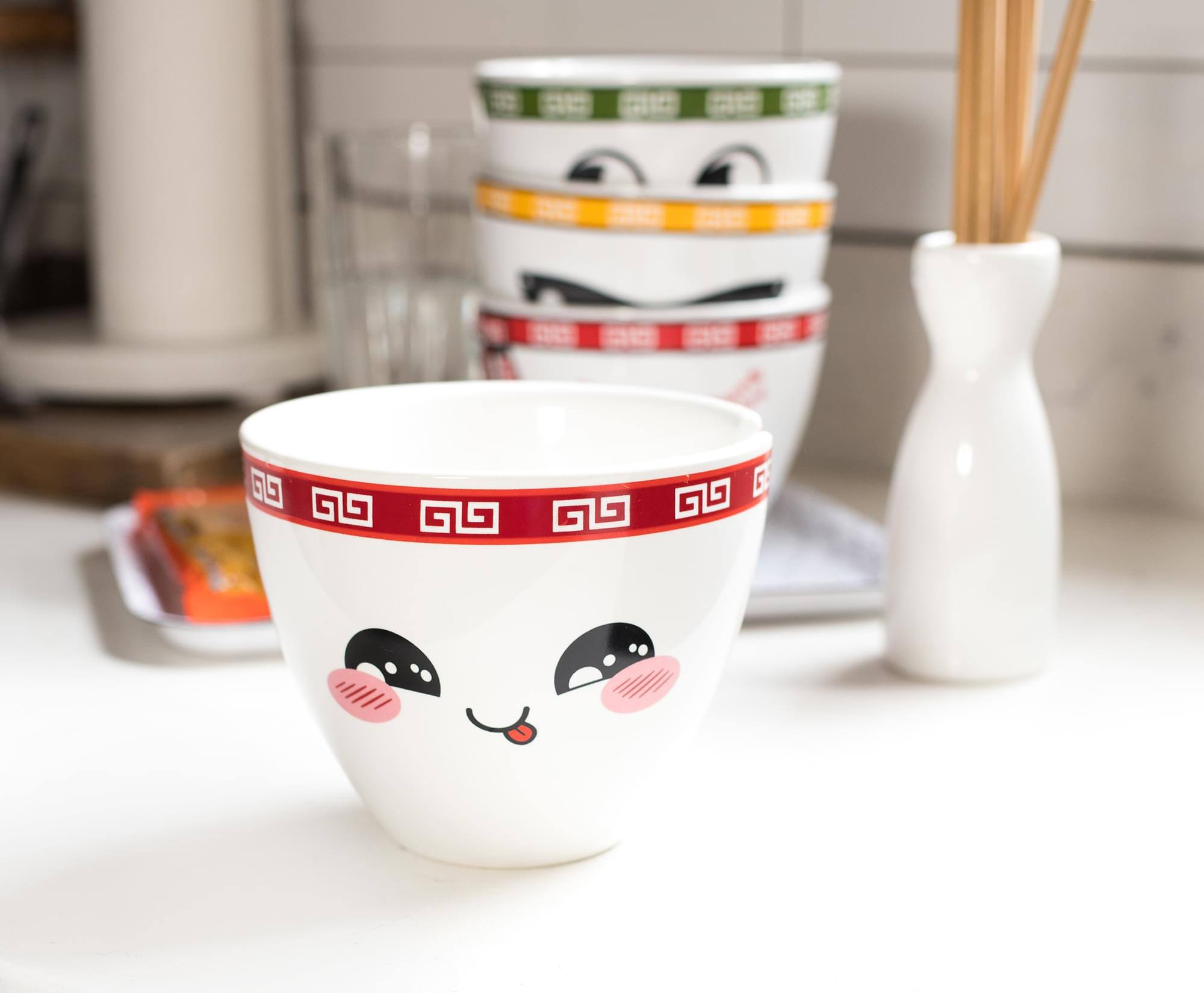 Alt View 4. Toynk - Bowl Bop Tso Hungry Japanese Dinnerware Set | 16-Ounce Ramen Bowl, Chopsticks - Red.