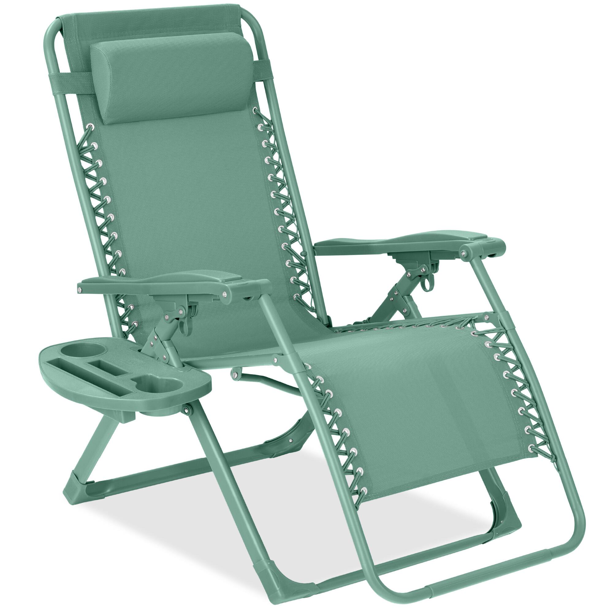Best Choice Products - Monochromatic Zero Gravity Chair, Folding Patio Recliner w/Side Tray, Headrest - Seafoam