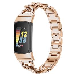 StrapsCo - Chain Link Bracelet Stainless Steel Watch Band Strap For Fitbit Charge 6 - Rose Gold