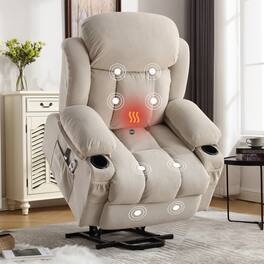 GOODSILO - Power Lift Recliner Chair with Heat & Massage, Electric Fabric Recliner for Elderly with USB Port & Remote - Beige