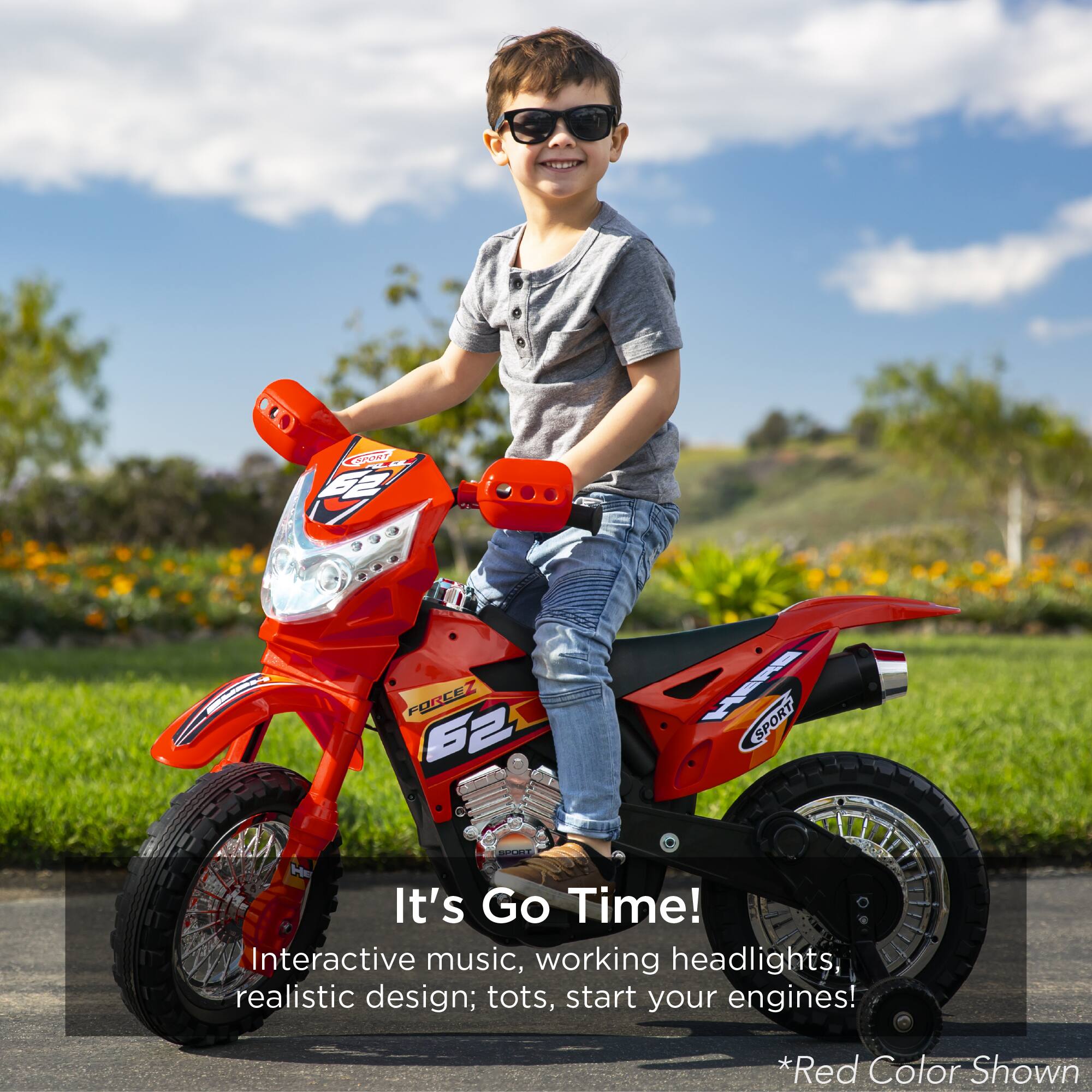It's Go Time! Interactive music, working headlights, realistic design; tots, start your engines! *Red Color Shown