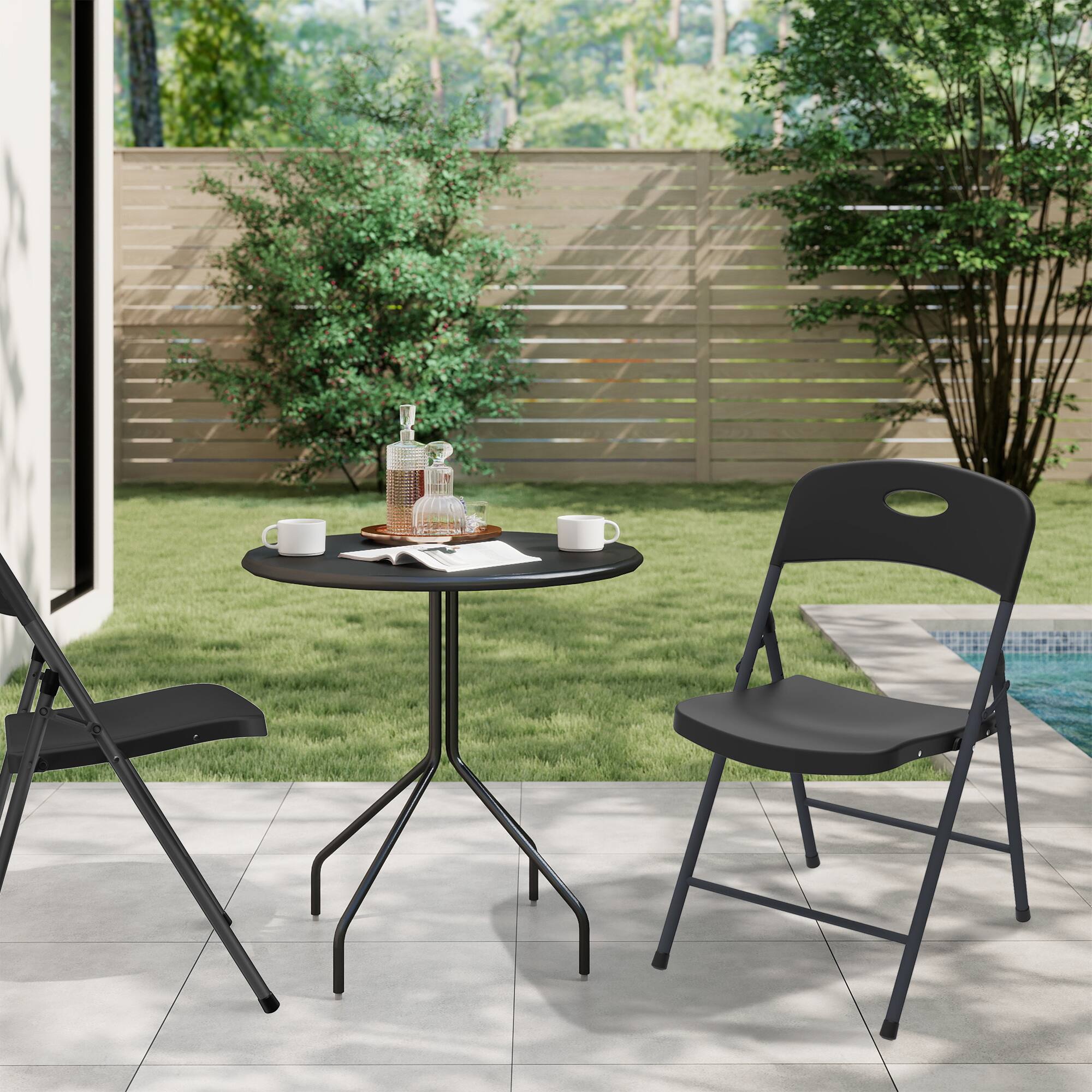 Left. Decksplore - Folding Chair Set of Four, PU Leather Folding Chair, Heavy-Duty Portable Foldable Metal Commercial Chair - Black.