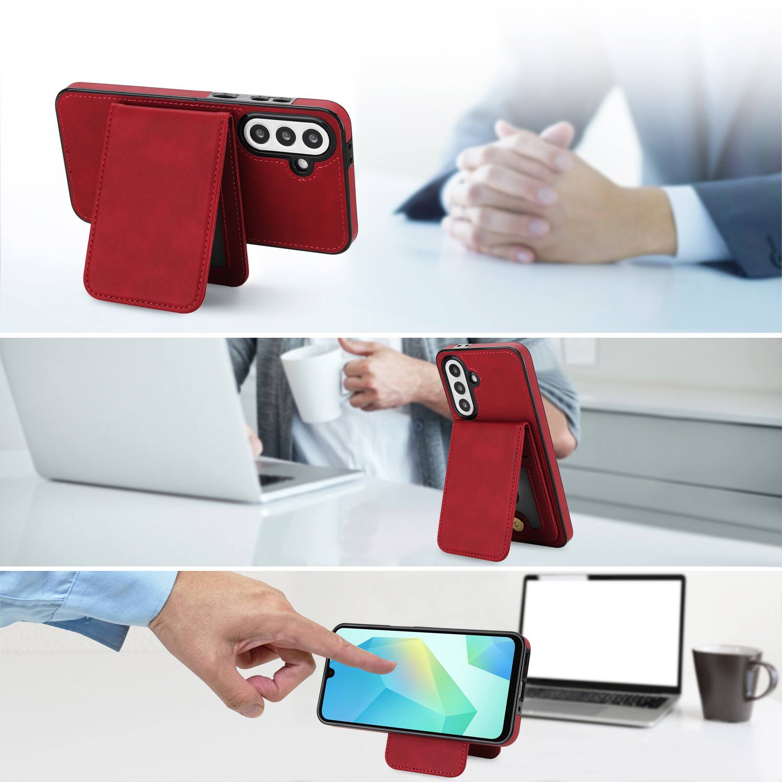 Back. Dteck - Detachable Magnetic Wallet Case for Samsung Galaxy A17 5G,Retro RFID Blocking PU Leather Folio Cover with Card Holder - Red.