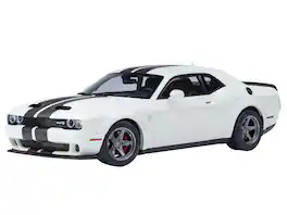 2023 Dodge Challenger SRT Super Stock Knuckle White with Carbon Stripes 1/18 Model Car by Autoart
