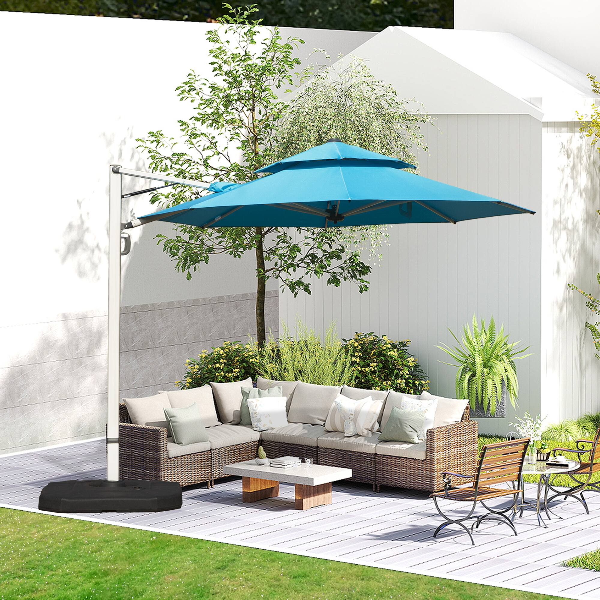 Alt View 1. Ecooso - Round Cantilever Umbrella with Center Pole (Base Not Included) - Lake Blue.