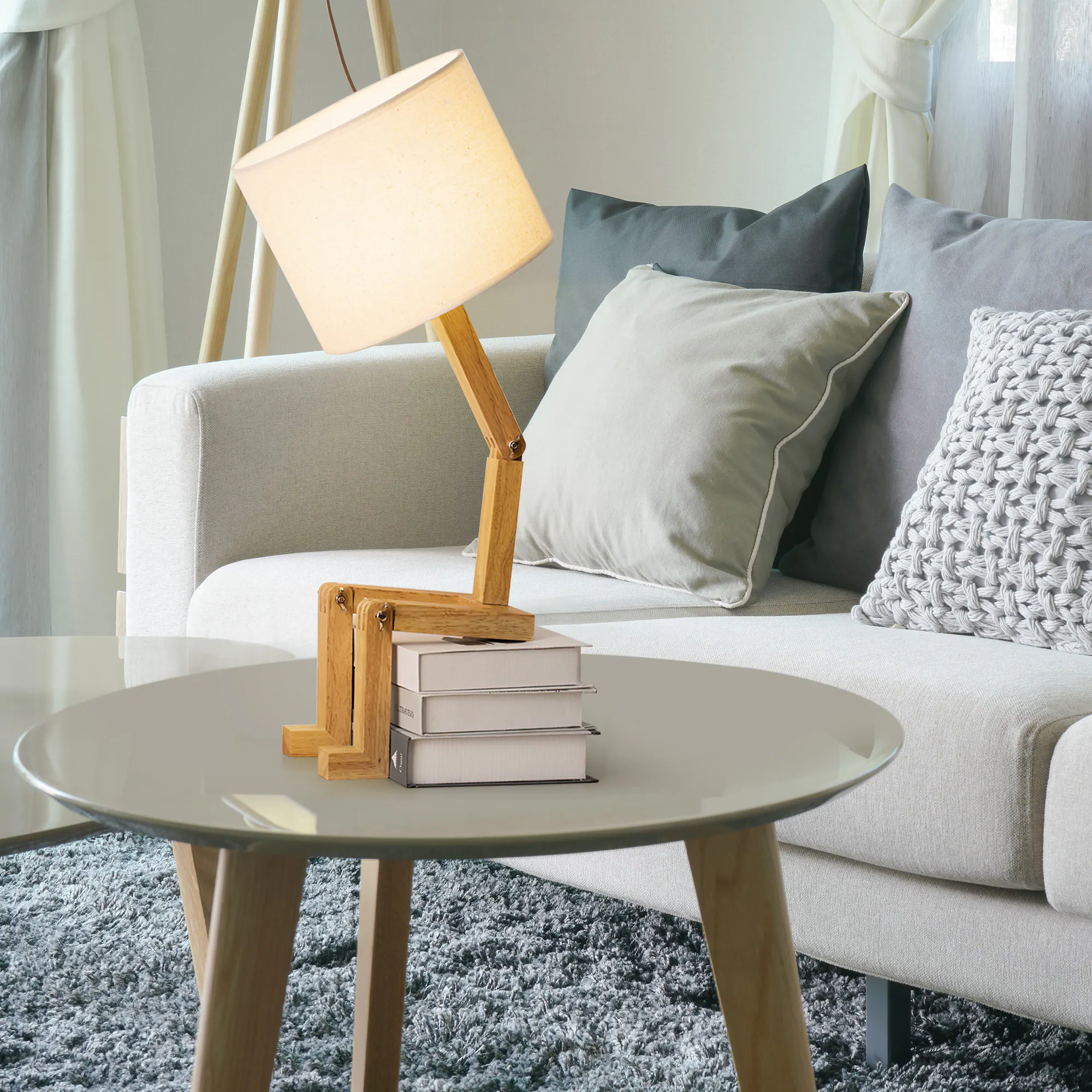 Alt View 1. Oumilen - Humanoid Solid Wood Adjustable Table Lamp.