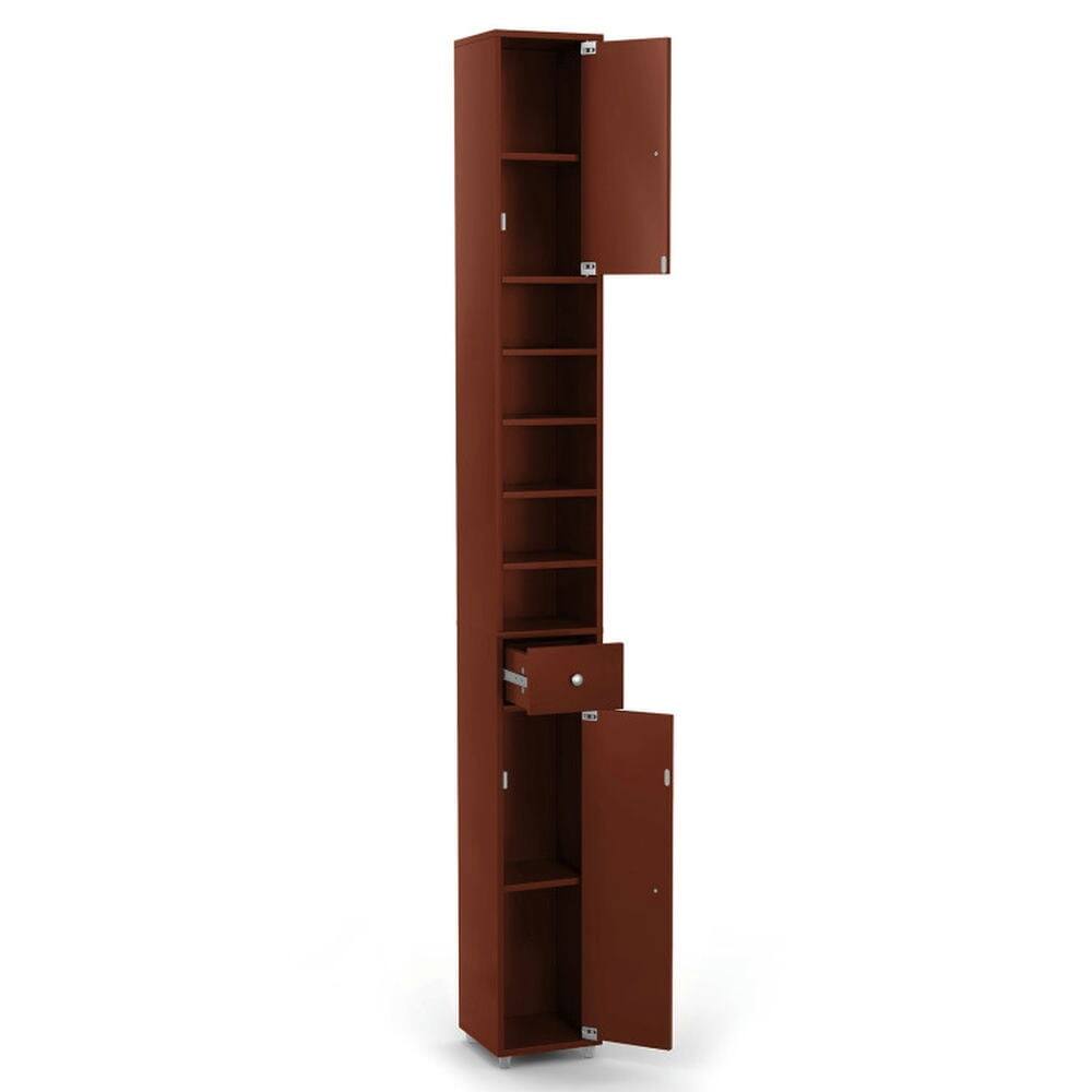 Left. Pefilos - Freestanding Slim Bathroom Cabinet with Drawer and Adjustable Shelves-Brown, Bathroom Storage Cabinet for Entryway - Brown.