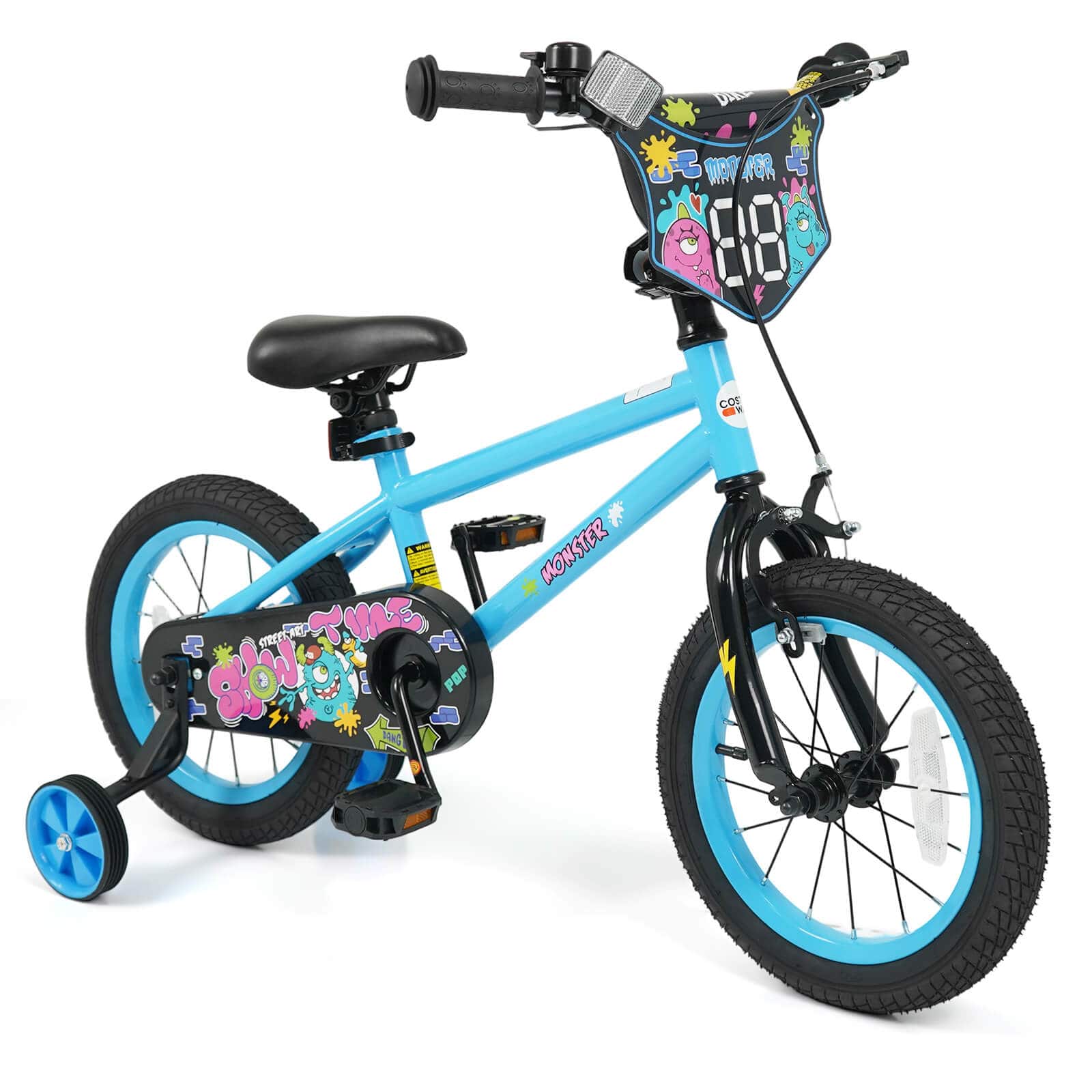 Costway - 14 Inch Kids Bike with Training Wheels, Dual Hand & Coaster Brakes, Adjustable Seat - Navy