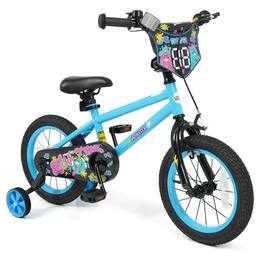 Costway - 14 Inch Kids Bike with Training Wheels, Dual Hand & Coaster Brakes, Adjustable Seat - Navy