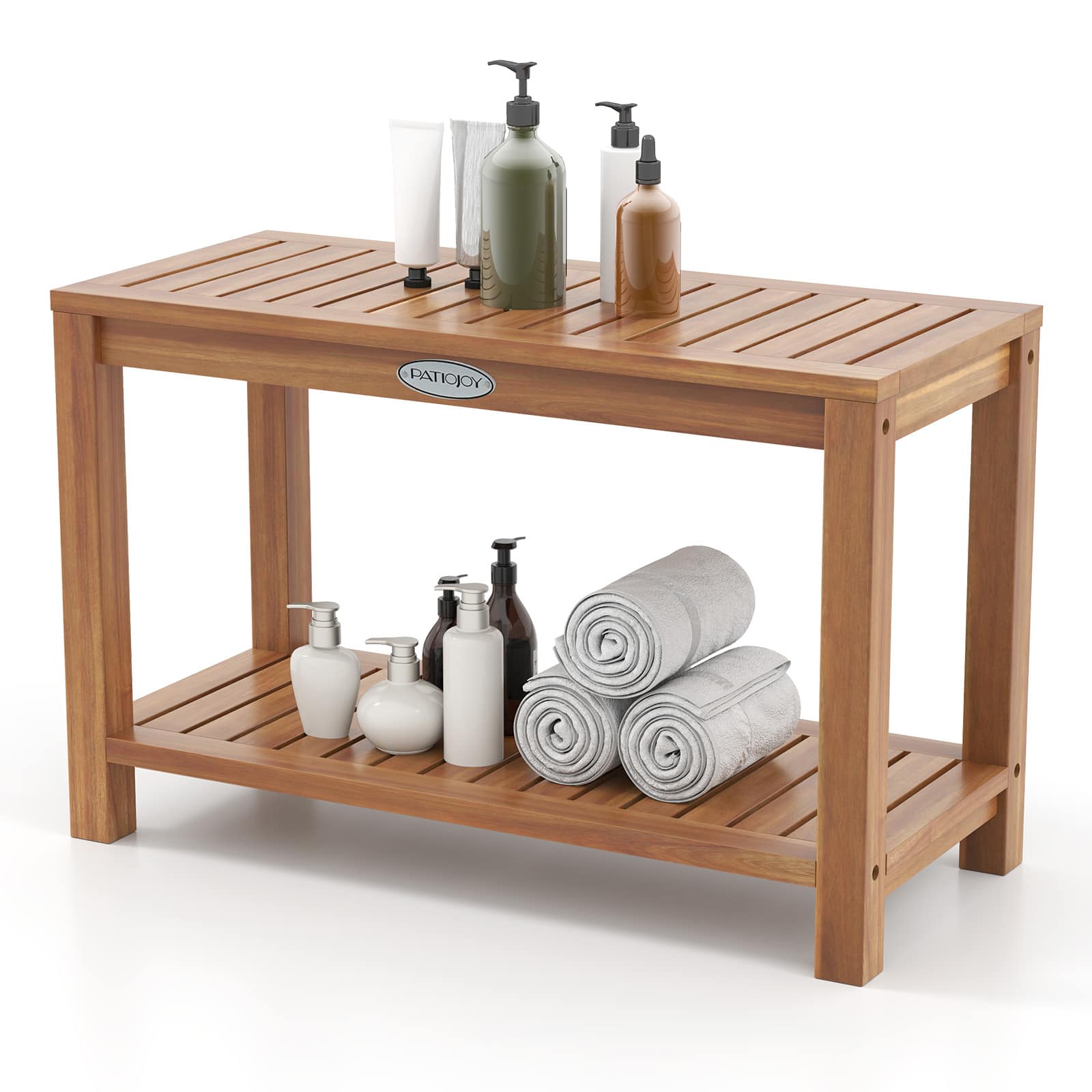 Gymax - 30 Inch Wood Shower Bench Inside Shower Stool w/ Storage Shelf for Adults - Teak price history on PriceWatchPro