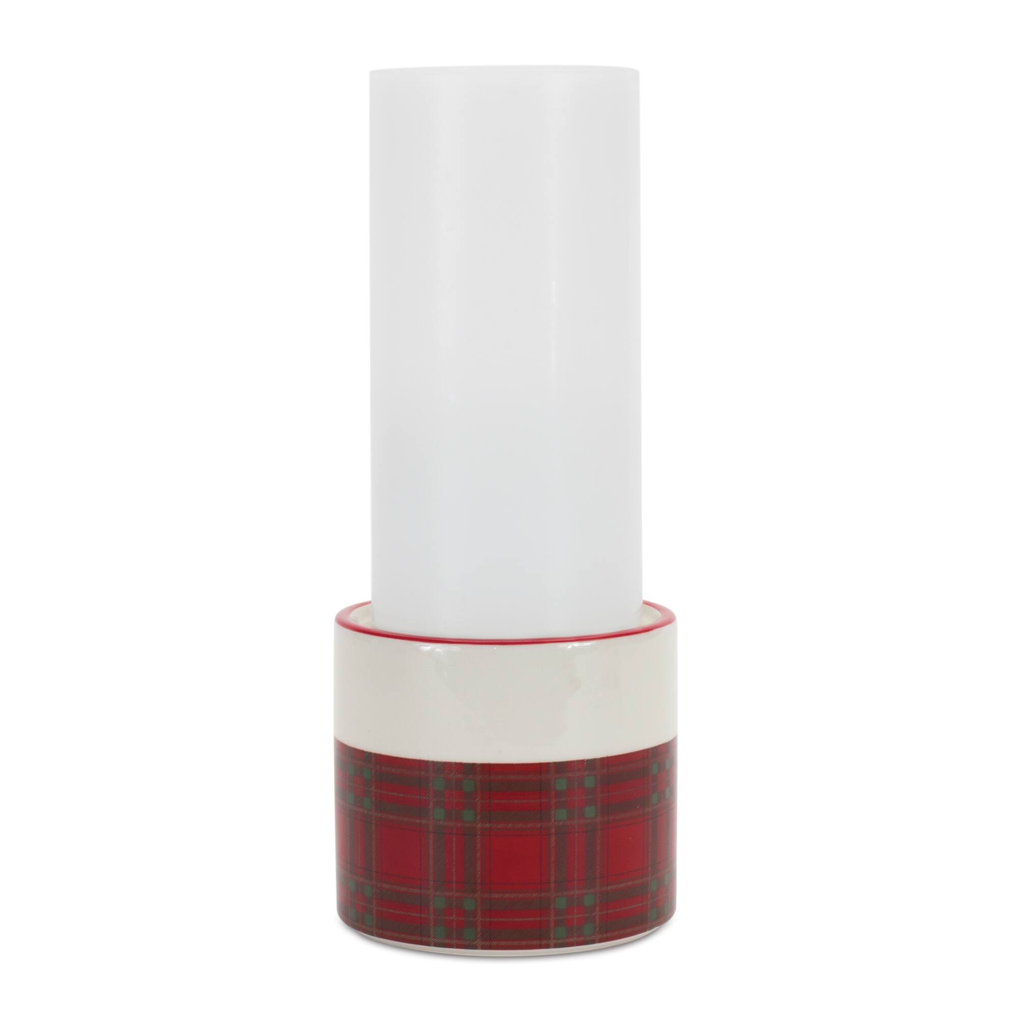 Left. BreeBe - Winter Plaid Ceramic Candle Holder (Set of 2) - Red, Black, White.