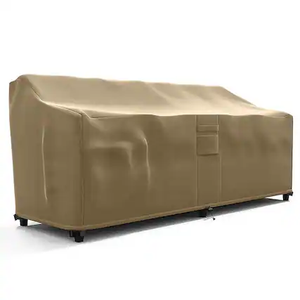 Front. KHOMO GEAR - Heavy-Duty Patio Sofa Cover, Waterproof Outdoor Furniture Protector, Fade & Weather Resistant – 32.5" H x 104" W x 31" - Brown.