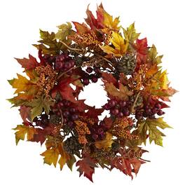 BreeBe - 24" Maple and Berry Wreath - Green
