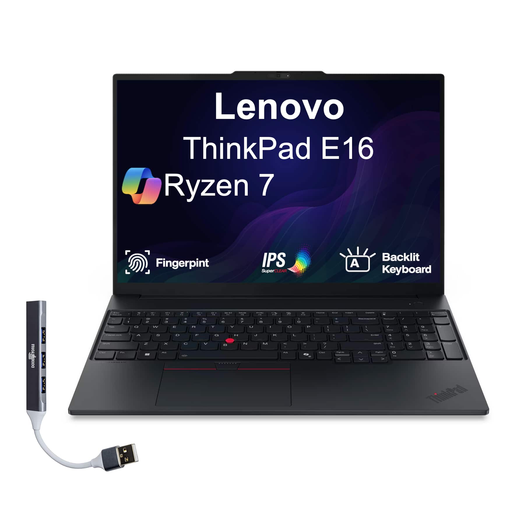 Lenovo - ThinkPad E16 Laptop 16.0 WUXGA Display (Ryzen 7 250, 32GB, 2TB SSD, Integrated Graphics, Win 11 Pro) w/USB Hub - Black