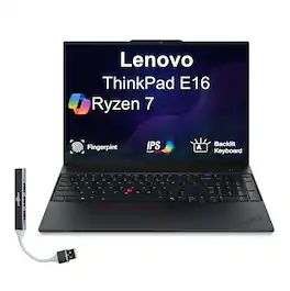 Lenovo - ThinkPad E16 Laptop 16.0 WUXGA Display (Ryzen 7 250, 32GB, 2TB SSD, Integrated Graphics, Win 11 Pro) w/USB Hub - Black