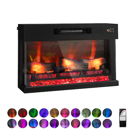 Front. Winado - 28" Electric Fireplace Insert, 1-2-3 Sided View, Heater 1400W, Multi-color 20-color flame/Fake wood/heating wire - Black.