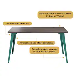 Orison - Office 24x48 Mid Century Modern Desk, Teal / Trail Walnut - Green