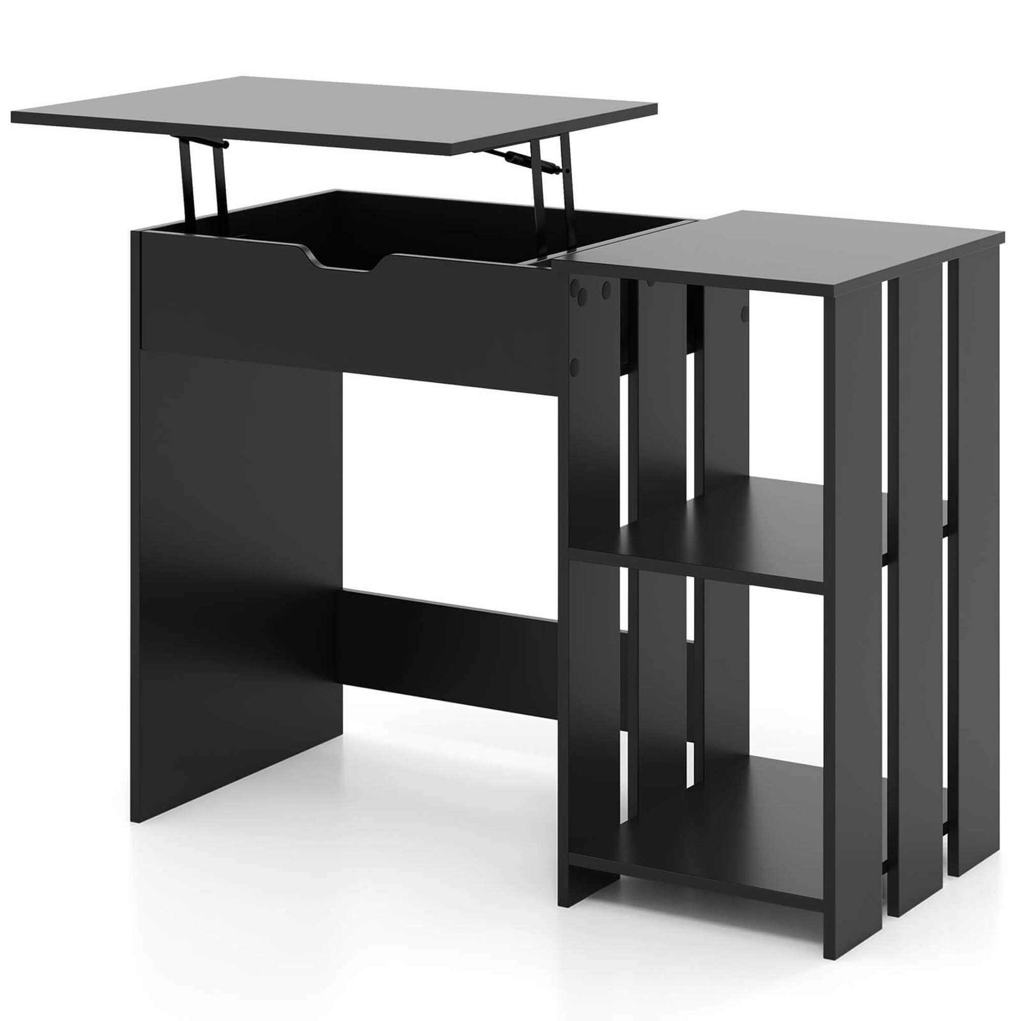Angle. Costway - Costway Lift Top Computer Desk Standing Desk with Hidden Compartments & Storage Shelves - Black.