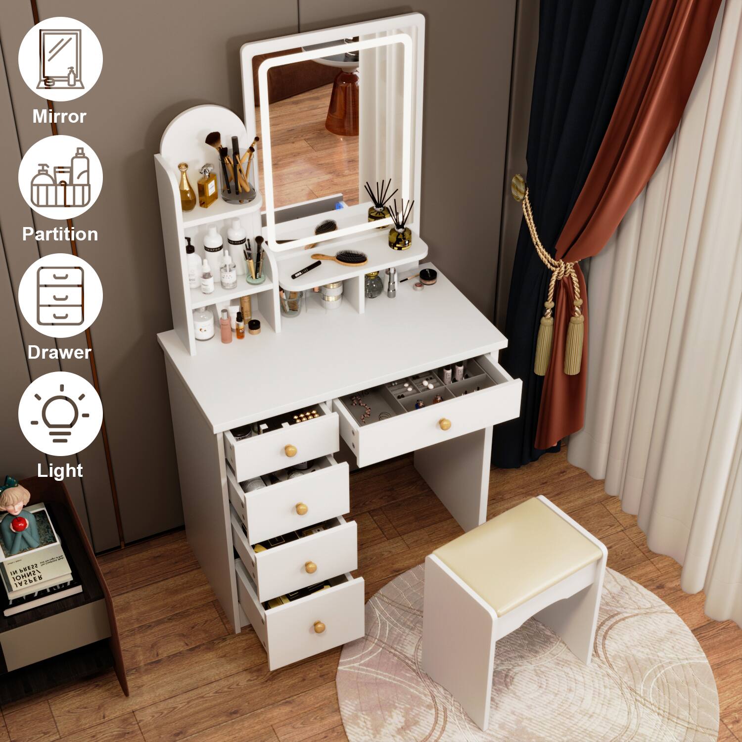 Mirror Partition Drawer Light