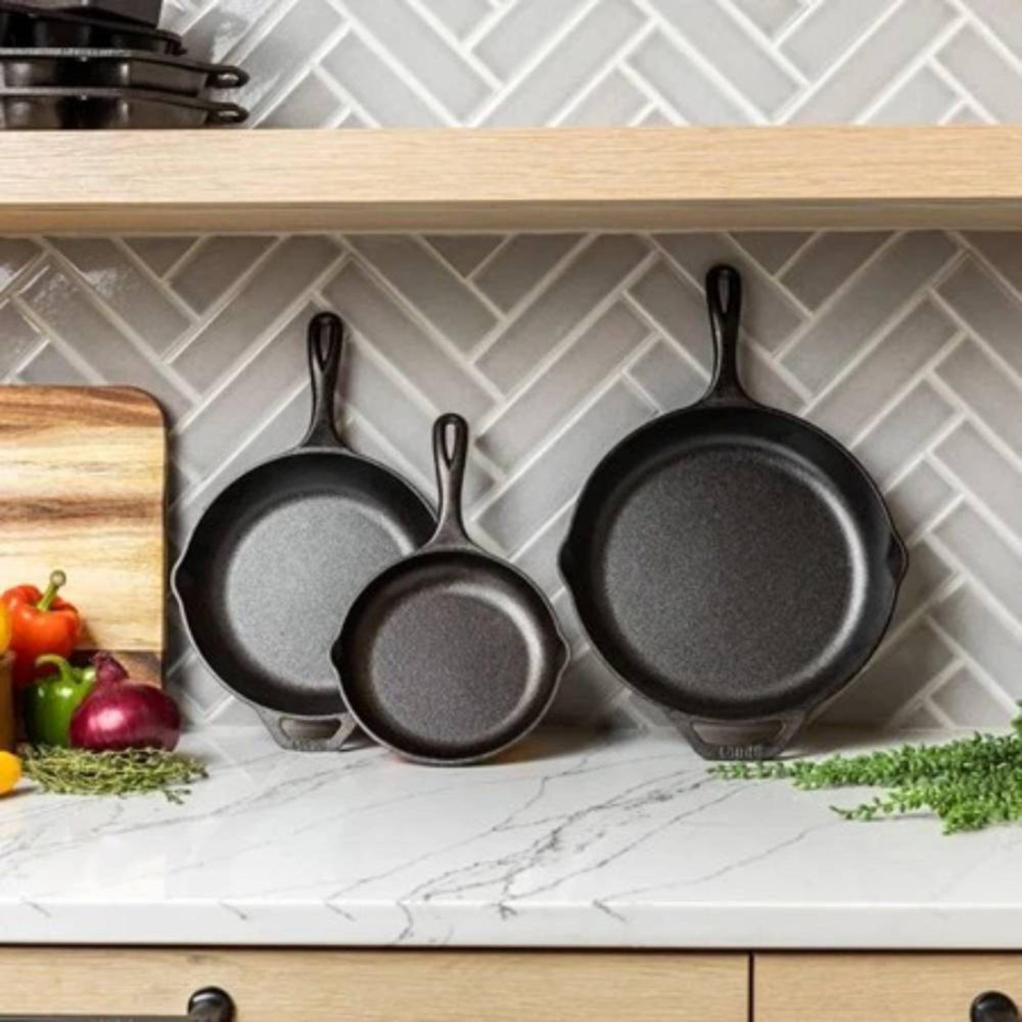Alt View 1. Lodge - Chef Collection 3pc Cast Iron Skillet Set: 8, 10, 12 Inch Oven & Grill - Black.