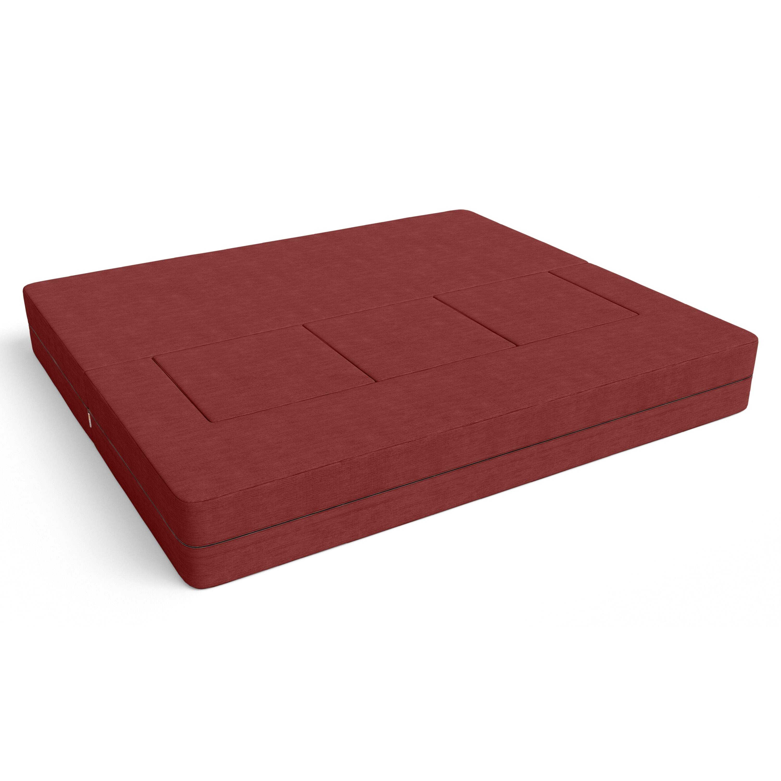 Angle. Jaxx - Jaxx Zipline Convertible Sleeper Sofa & Three Ottomans/California King-Size Bed, Textured Microvelvet - Berry Red - Berry Red.