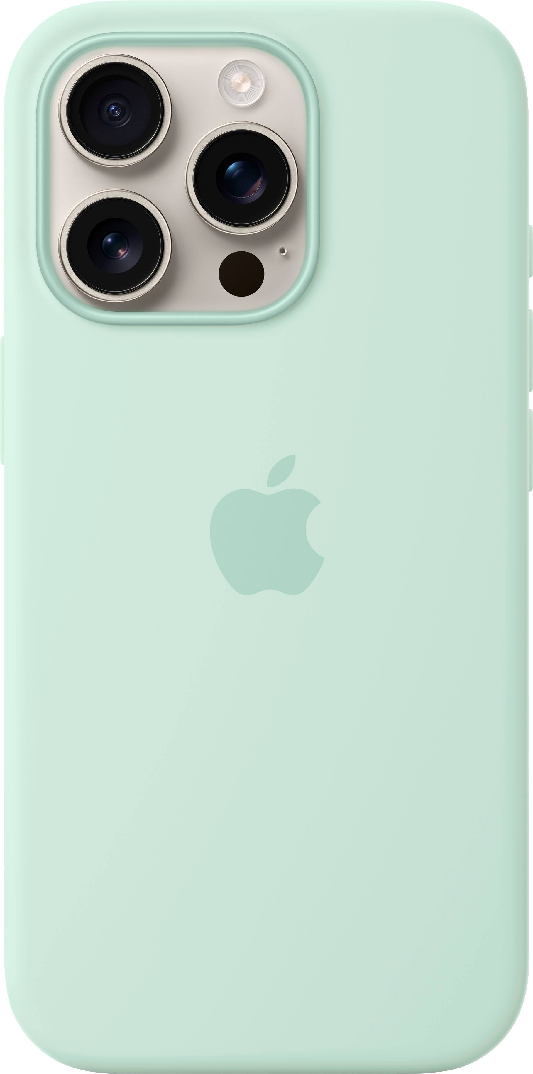 Left. Apple - iPhone 16 Pro Silicone Case with MagSafe - Aquamarine.
