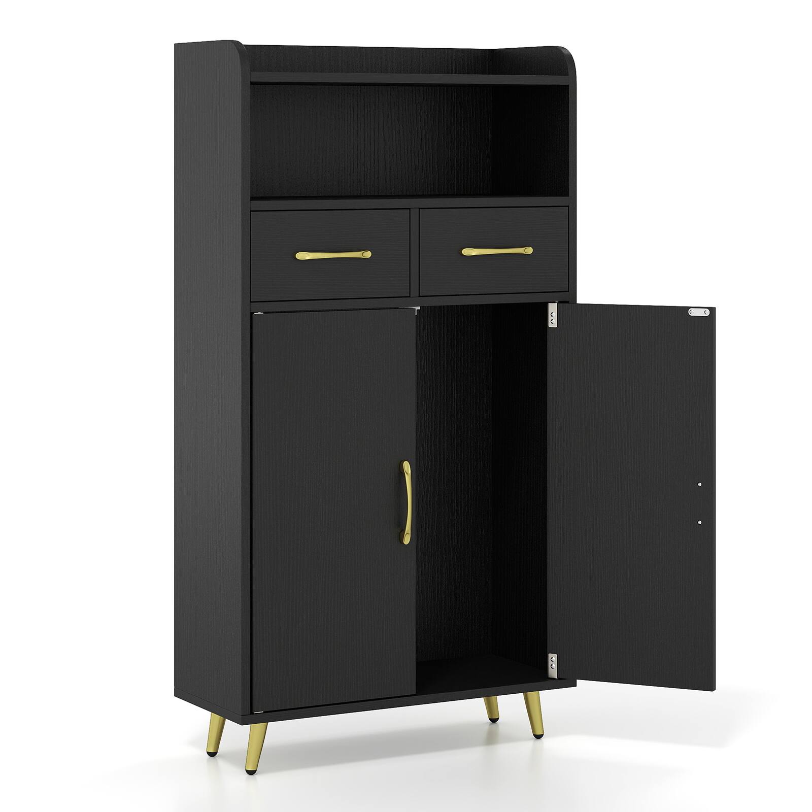 Alt View 9. Costway - Costway Bathroom Storage Cabinet with 2 Drawers and 2 Doors, Adjustable Shelf & Metal Legs - Black.