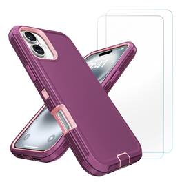 Entronix - iPhone 16 Plus Bundle - Heavy Duty Case with 2 Clear Screen Protectors - Purple